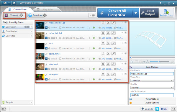interface of Free Samsung Galaxy Note II Video Converter